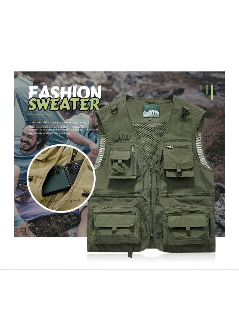 Men'S Work Vest Pography Fishing Multi-Pocket Vest Outdoor Hiking V-Neck Vest Large Size - Image 4