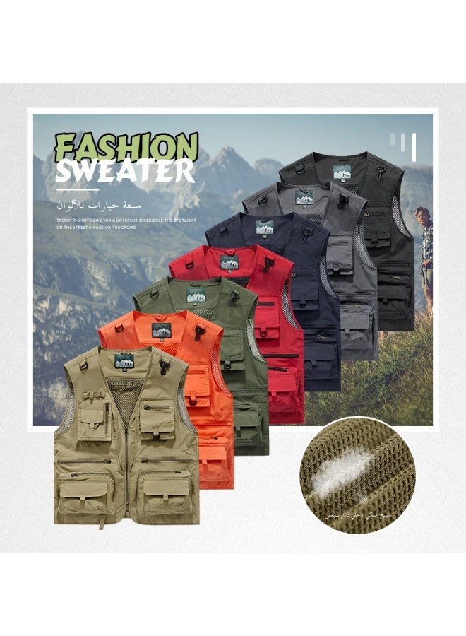 Men'S Work Vest Pography Fishing Multi-Pocket Vest Outdoor Hiking V-Neck Vest Large Size - Image 3