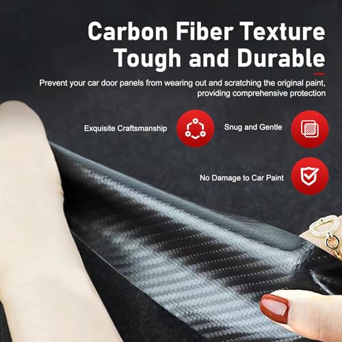 Qurbuns 9 PCS Car Door Sill Protector, Carbon Fiber Rear Bumper Guard Strip, Leather Threshold Sticker, Anti-Scratch Auto Door Entry Guards Sill Protector, Universal for Most Vehicles (Black) - Image 3