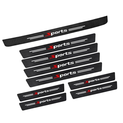 Qurbuns 9 PCS Car Door Sill Protector, Carbon Fiber Rear Bumper Guard Strip, Leather Threshold Sticker, Anti-Scratch Auto Door Entry Guards Sill Protector, Universal for Most Vehicles (Black) - Image 1