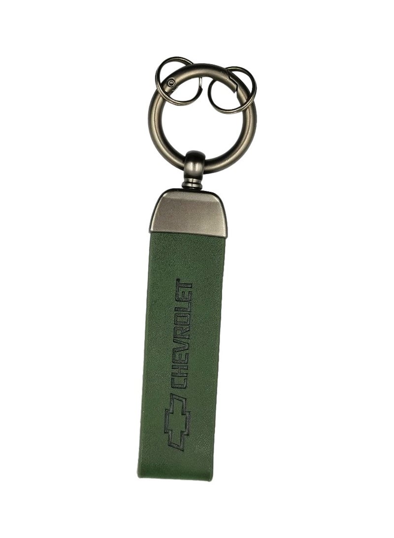 Chevrolet Car Key Chain Home Key Chain PU Leather Strap Metal Ring Keychain Chevrolet - GREEN  - Image 1