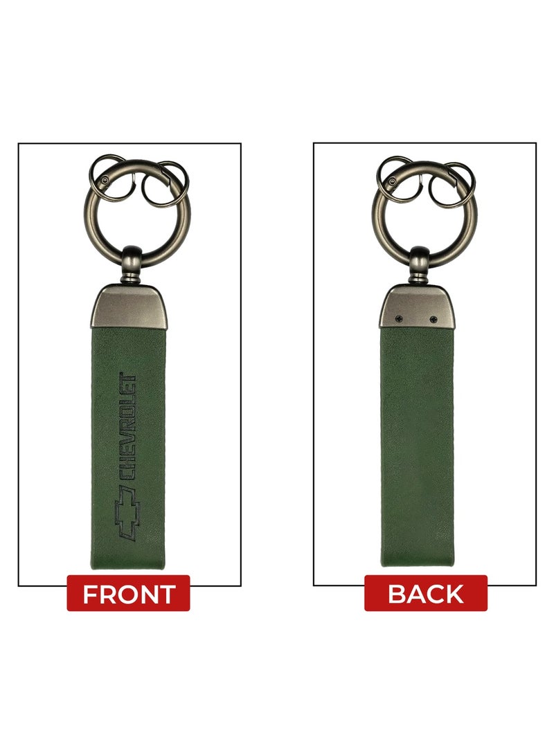 Chevrolet Car Key Chain Home Key Chain PU Leather Strap Metal Ring Keychain Chevrolet - GREEN  - Image 4