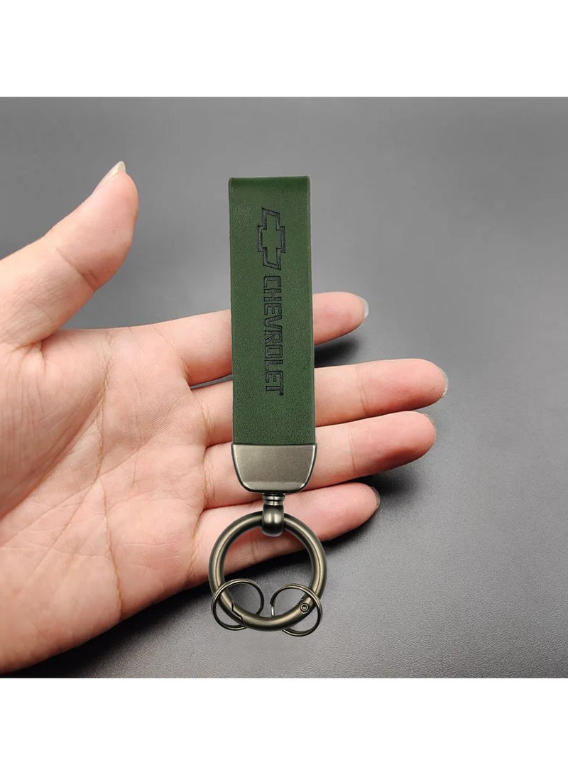 Chevrolet Car Key Chain Home Key Chain PU Leather Strap Metal Ring Keychain Chevrolet - GREEN  - Image 3