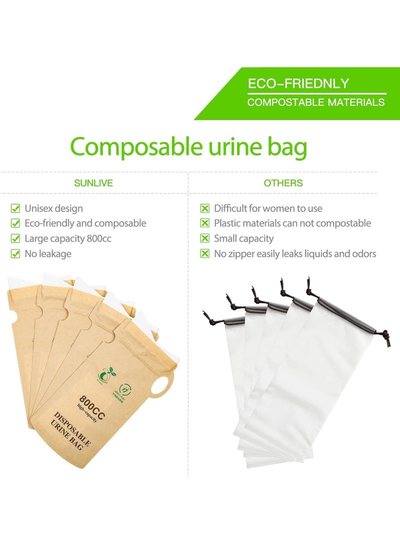 SOLARAE Disposable Urine Bags, 100% Compostable Unisex Urinals, 12 PCS 800ML Emergency Toilet for Car, Portable Camping Urinal Bags with Superior Absorbent Pad for Camping,Traffic Jams, Pregnant, Patient - Image 2