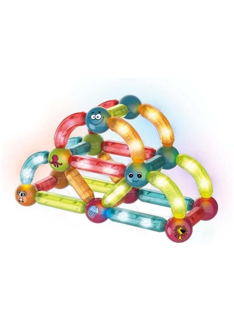 YOMNA - Glow In The Dark Magnetic Building Blocks Toy - 52 PCS Light-Up STEM Construction Set for Kids - Different Sizes & Curve Shaped - Ideal for Boys and Girls - Image 1