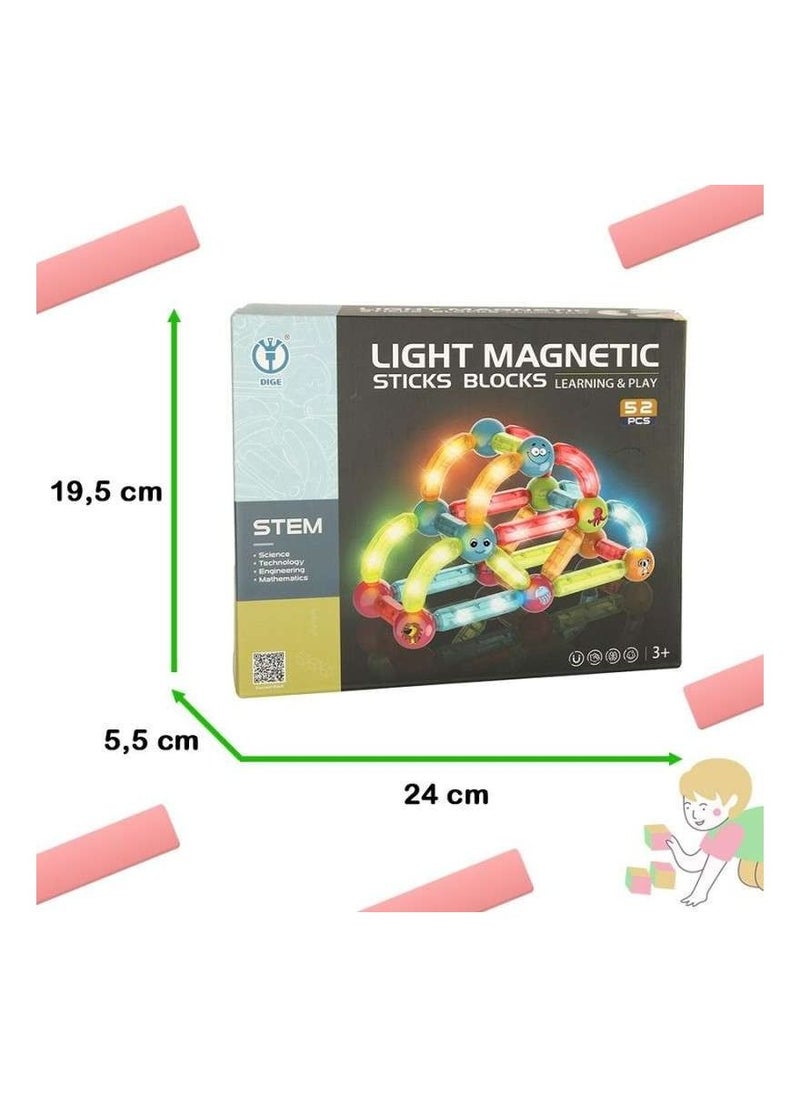 YOMNA - Glow In The Dark Magnetic Building Blocks Toy - 52 PCS Light-Up STEM Construction Set for Kids - Different Sizes & Curve Shaped - Ideal for Boys and Girls - Image 1