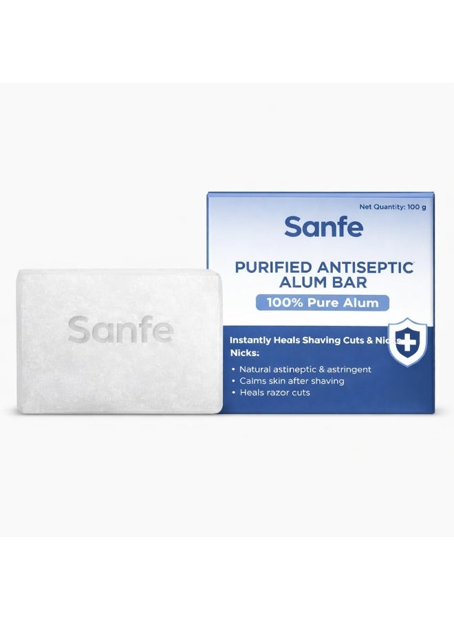 Sanfe Purified Antiseptic Alum Bar | 100g | Fitkari Stone for Skin Care Routine | Post Shave Grooming Essential | Natural Astringent Solid | Underarm Odour Care Use | Travel Friendly Body Care - Image 1