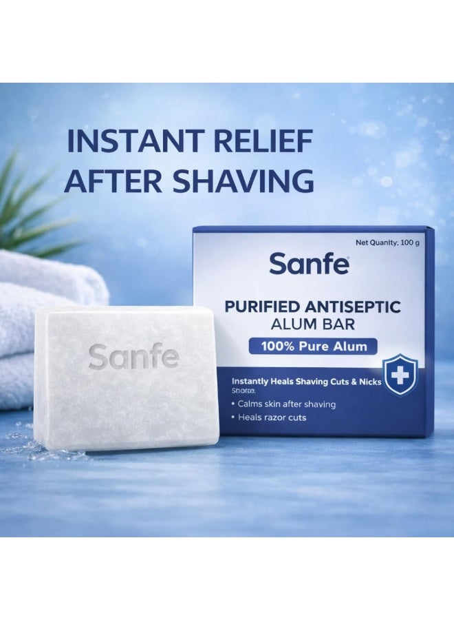 Sanfe Purified Antiseptic Alum Bar | 100g | Fitkari Stone for Skin Care Routine | Post Shave Grooming Essential | Natural Astringent Solid | Underarm Odour Care Use | Travel Friendly Body Care - Image 2