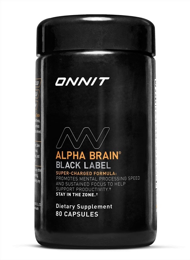 Onnit Alpha Brain Black Label Capsule (80ct) Premium Citicoline Brain Supplement - Focus, Concentration & Memory - Lion's Mane, Hericium Erinaceus, L Theanine & Mucuna Pruriens - Image 1