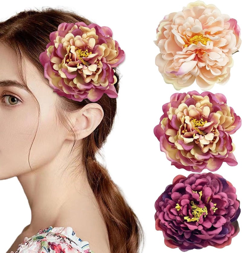 3 Pcs Peony Flower Hair Clips 2 in 1 Bridal Flower Brooch Floral Hairpins Wedding Party Headwear Accessories for Women Girlscolors 1