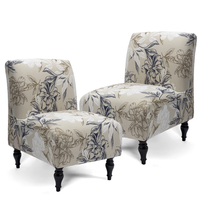 Iauddy Iauddy Armless Accent Slipper Chair Cover SlipcoverStretch Spandex Printed Removable NonSlip Silp Cover for Accent Chair Without Arms Furniture Protector for Living Dining Room 