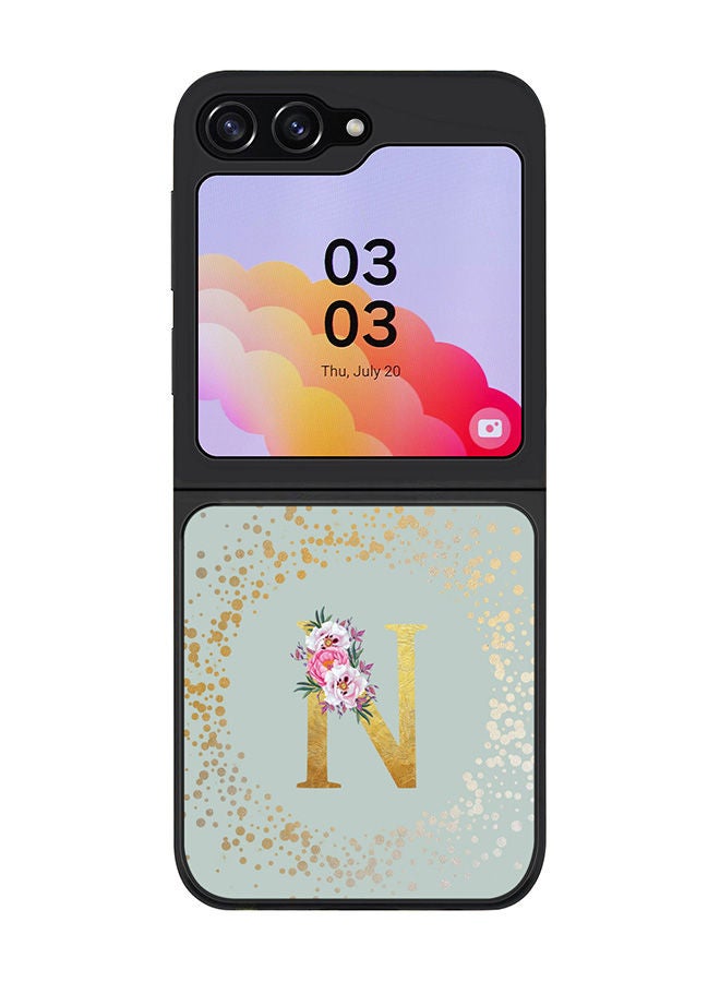 Stylizedd Rugged Black edge case for Samsung Galaxy Z Flip5, Slim fit Soft Case Flexible Rubber Edges Anti Drop TPU Gel Thin Cover -  Custom Monogram Initial Letter Floral Pattern Alphabet - N  ( Light Green ) - Image 1