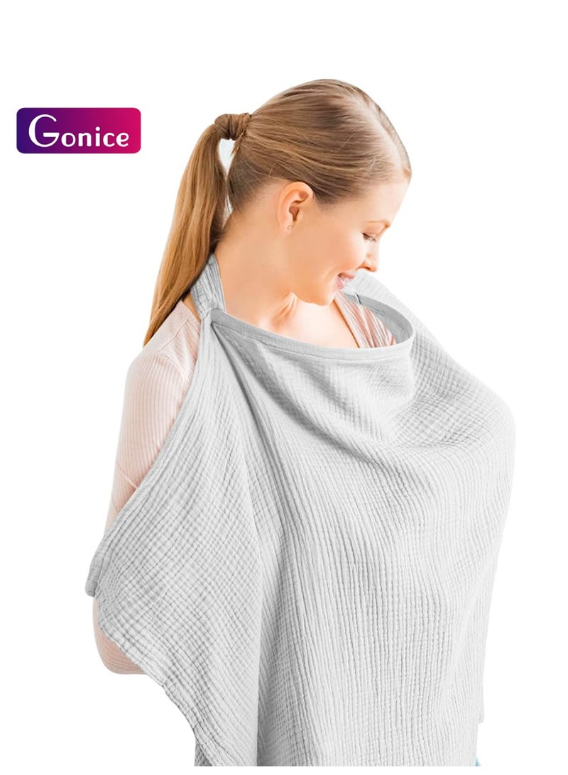 Gonice Muslin Nursing Cover for Baby Breastfeeding, Breathable 100% Cotton Breastfeeding Cover with Rigid Hoop for Mother Nursing Apron, Multi-use Carseat Canopy（Grey） - Image 1