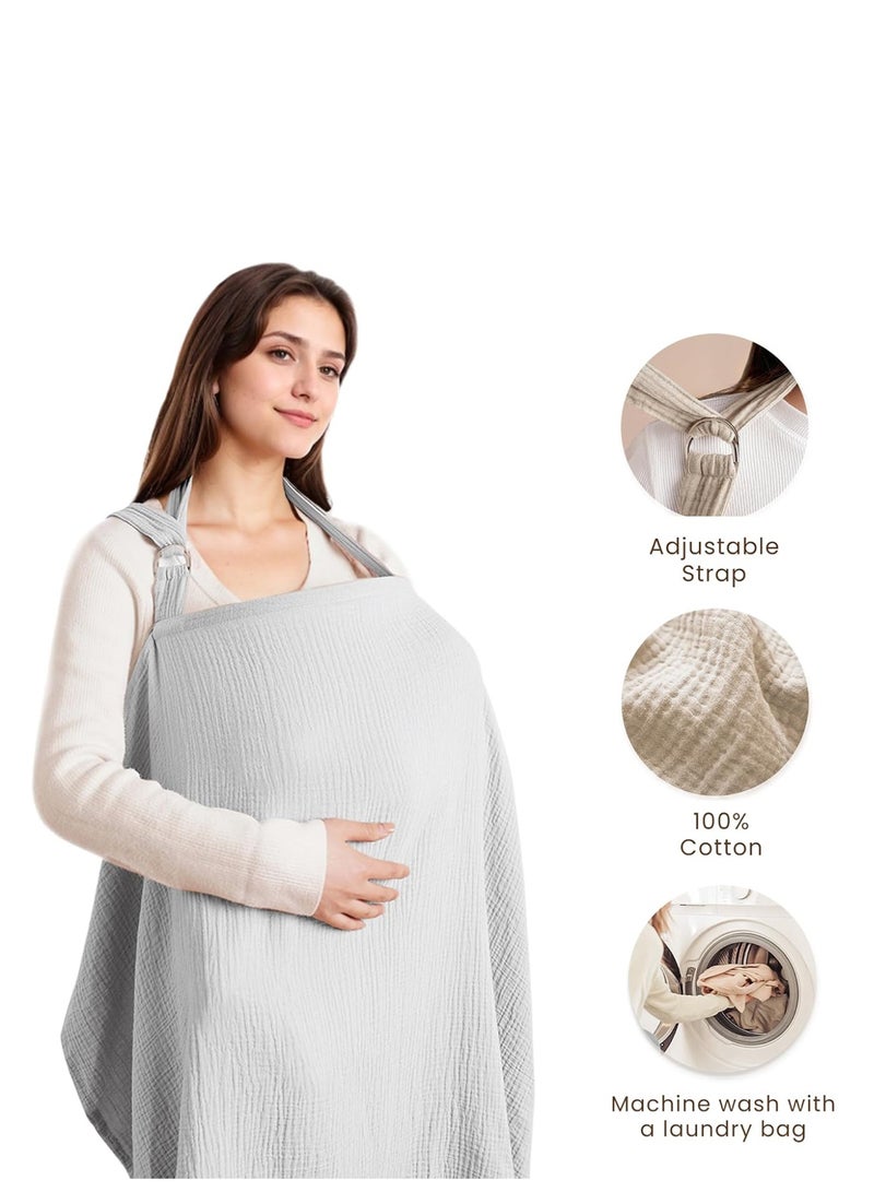 Gonice Muslin Nursing Cover for Baby Breastfeeding, Breathable 100% Cotton Breastfeeding Cover with Rigid Hoop for Mother Nursing Apron, Multi-use Carseat Canopy（Grey） - Image 2