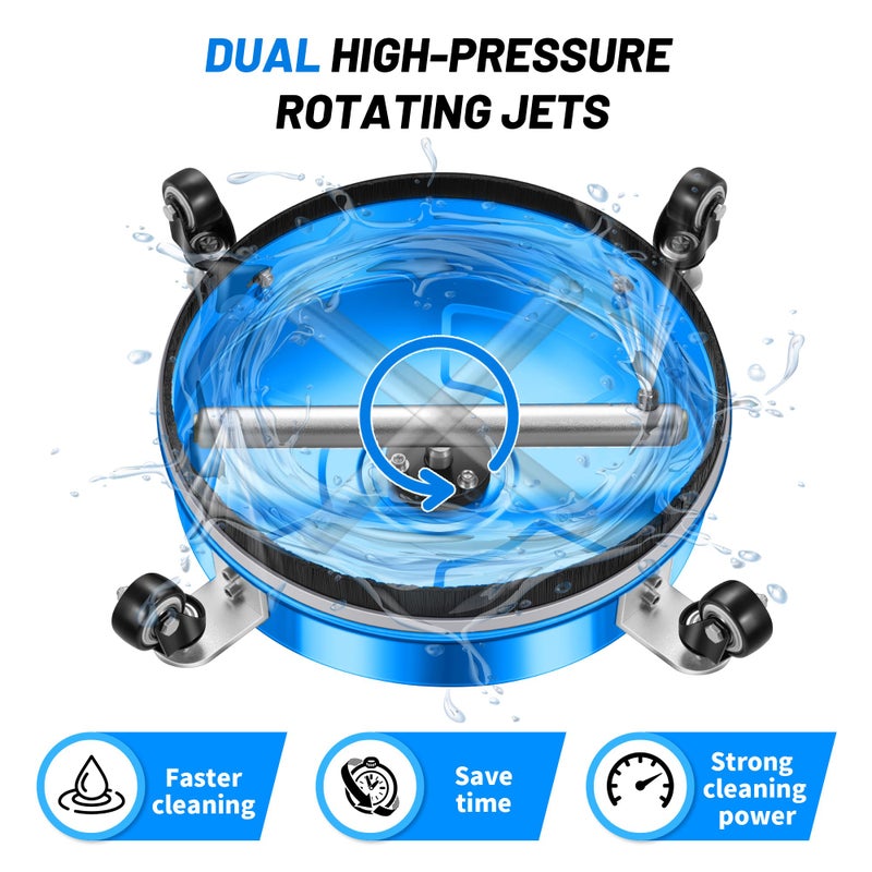 LidoDola 14" Pressure Washer Surface Cleaner with 4 Wheels - Coated Blue Stainless Steel Surface Cleaner for Pressure Washer Attachment for Concrete, Driveway, Patio, Sidewalk, Deck and Driveways - PWS14B - Image 4
