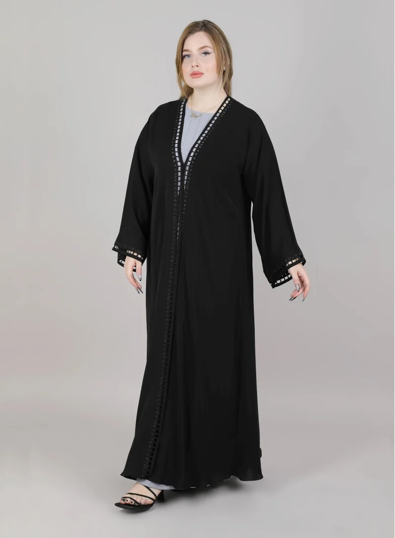 أم سكوير فاشن MSquare Fashion Black Laser Cut Open Abaya
