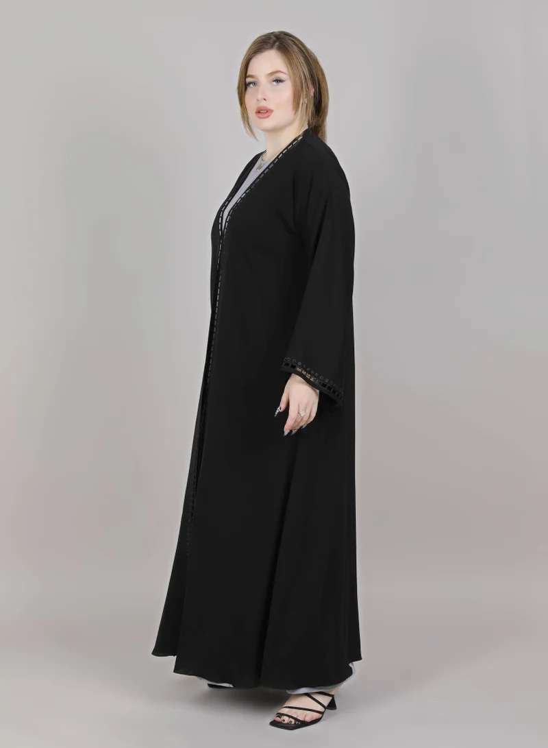 أم سكوير فاشن MSquare Fashion Black Laser Cut Open Abaya