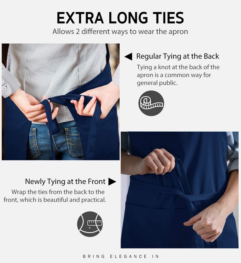 Syntus 2 Pack Thicker Version Adjustable Bib Apron Waterdrop Resistant with 2 Pockets Unisex Cooking Kitchen Aprons for Women Men Chef, Nautical Blue - Image 5