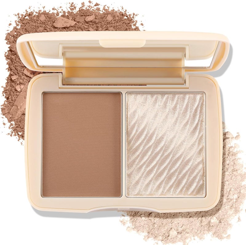 Boobeen 2 Colors Blush Highlighter Contour Makeup Palette Contouring Palette Matte and Shimmer Face Blusher Highlight Bronzer Shade Highly Pigmented Blendable
