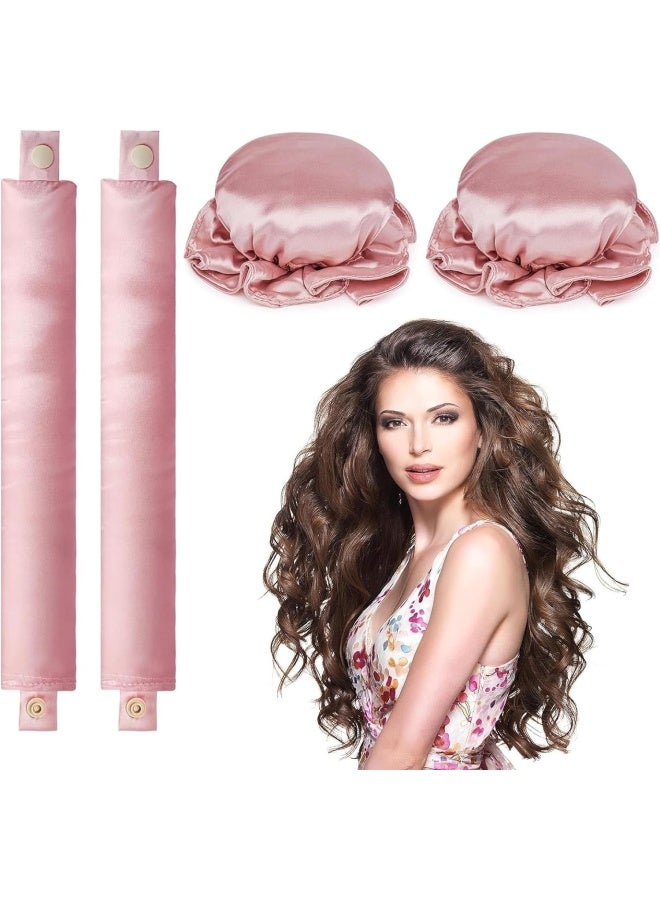 Premify 4  Pieces Satin Heatless Hair Curler, Pillow Soft Rollers With Hair Caps, Soft Heatless Curling Rod Headband For All Hair Types, No Heat Curlers To Sleep  - Image 1