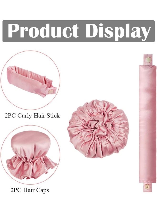 Premify 4  Pieces Satin Heatless Hair Curler, Pillow Soft Rollers With Hair Caps, Soft Heatless Curling Rod Headband For All Hair Types, No Heat Curlers To Sleep  - Image 3