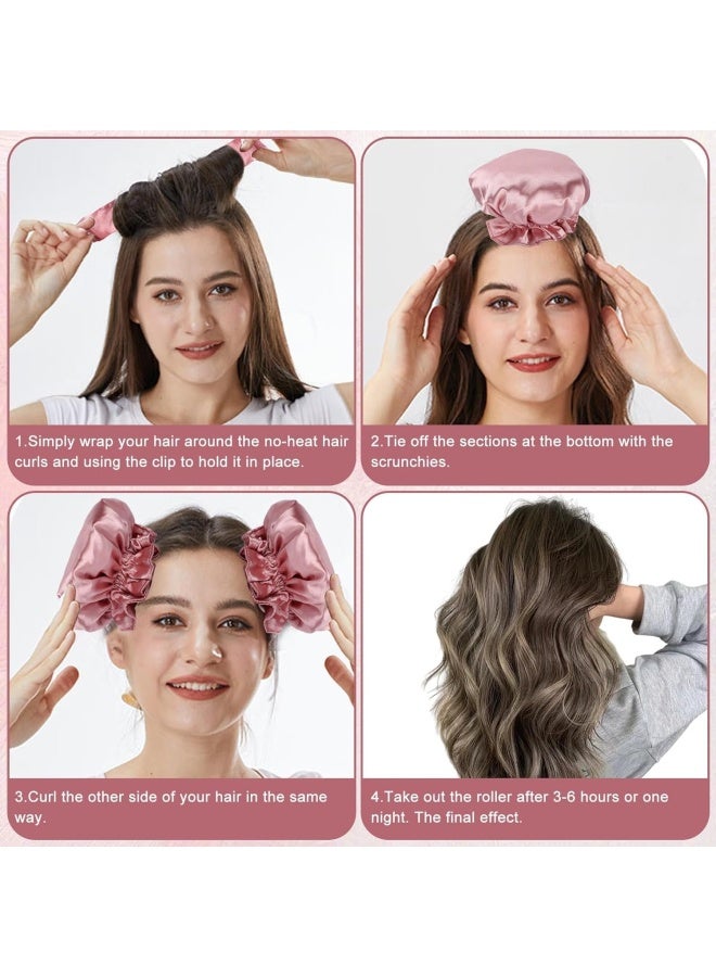 Premify 4  Pieces Satin Heatless Hair Curler, Pillow Soft Rollers With Hair Caps, Soft Heatless Curling Rod Headband For All Hair Types, No Heat Curlers To Sleep  - Image 4
