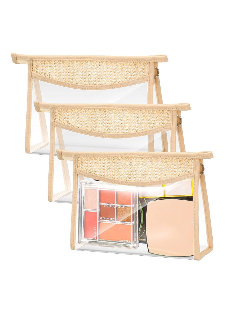 SYOSI 3 قطع حقائب مكياج تجميلية شفافة بسحاب حقيبة أدوات تجميل صغيرة متعددة الأغراض حقيبة مقاومة للماء منظم مكياج للسفر حقيبة تجميل للنساء والرجال - Image 1