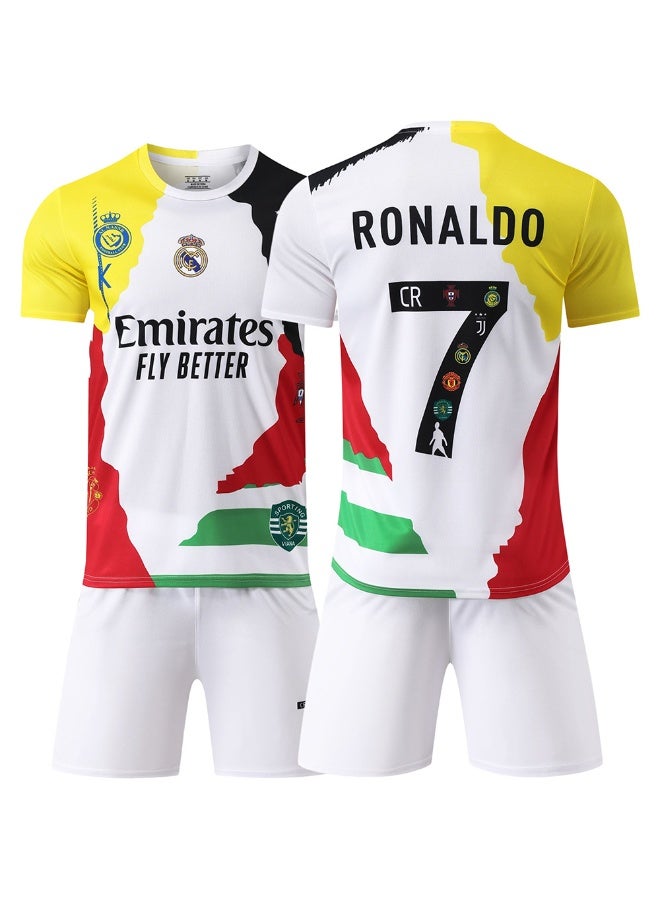 ريال مدريد 2025-2026 ريال مدريد طبعة تذكارية لكرة القدم موحدة #7 رونالدو كرة القدم جيرسي السراويل دعوى حجم الأطفال وحجم الكبار ، هدية للجماهير والأصدقاء - Image 1