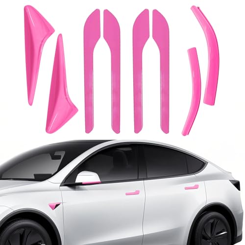 Tesheer for Red Tesla Car Door Handle Covers for 20242025 Model Y with HW 40 Camera Covers for Model Y Juniper Side Mirror Trim Strips for Tesla Model Y Accessories Model Y HW40 Fuchsia - Image 1