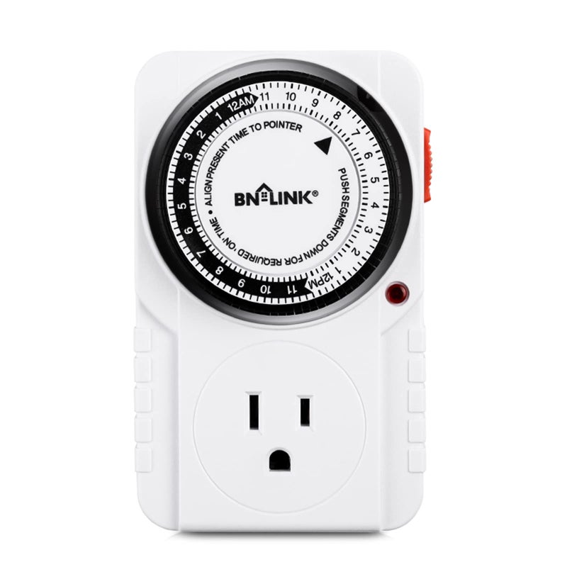 BNLINK 24 Hour Plugin Mechanical Timer Grounded for Aquarium Grow Light Hydroponics Indoor Lighting Home Appliances ETL Listed 125VAC 60 Hz 1875W 15A 12HP 1 Pack
