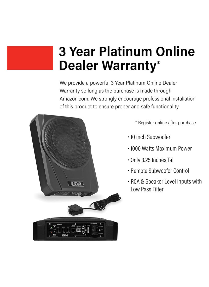 BOSS - BOSS Audio Systems BASS10 Amplified Car Subwoofer - Low Profile, 10 Inch Subwoofer, Remote Subwoofer Control, for Vehicles Needing Bass with Limited Space, Remote Subwoofer Control - Image 1