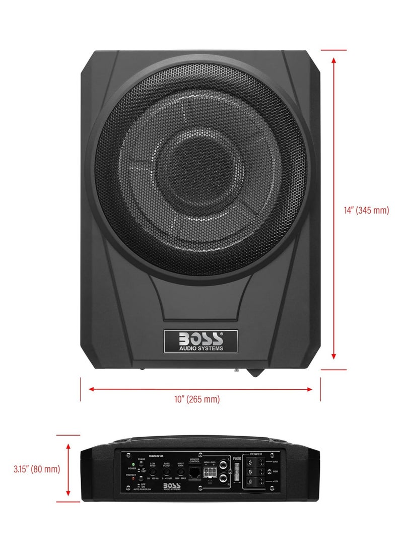 BOSS - BOSS Audio Systems BASS10 Amplified Car Subwoofer - Low Profile, 10 Inch Subwoofer, Remote Subwoofer Control, for Vehicles Needing Bass with Limited Space, Remote Subwoofer Control - Image 1