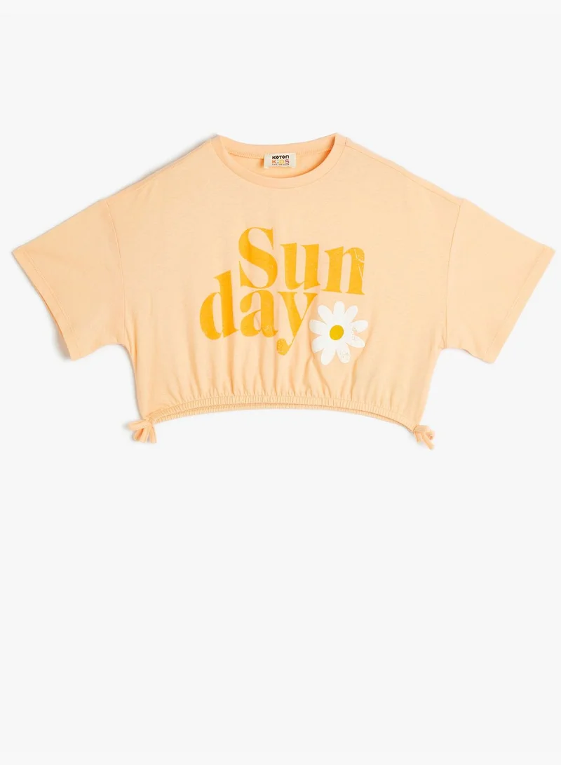KOTON Crop T-Shirt Short Sleeve Crew Neck Cotton