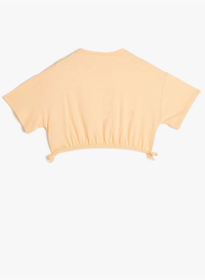 KOTON Crop T-Shirt Short Sleeve Crew Neck Cotton