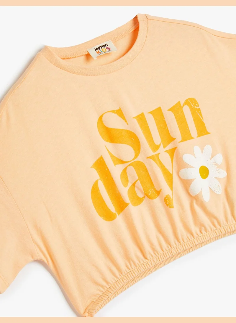 KOTON Crop T-Shirt Short Sleeve Crew Neck Cotton