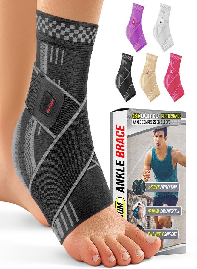 BLITZU Ankle Brace for Women, Men, Plantar Fasciitis Relief, Achilles Tendonitis Brace for Sprained Foot, Ankle Compression Sleeve with Strap Black M - Image 1