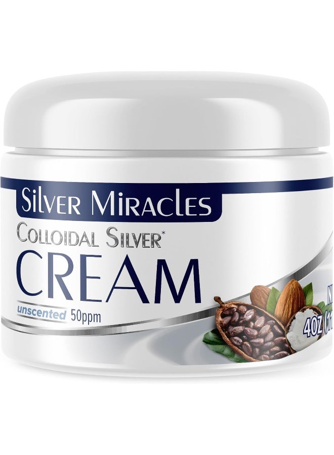 Silver Miracles Colloidal Silver Cream - 4oz - Colloidal Silver Skin Healing Cream - Scent And Dye Free - Moisturizes Dry Skin - Made With 99.999% Pure Silver - Image 1