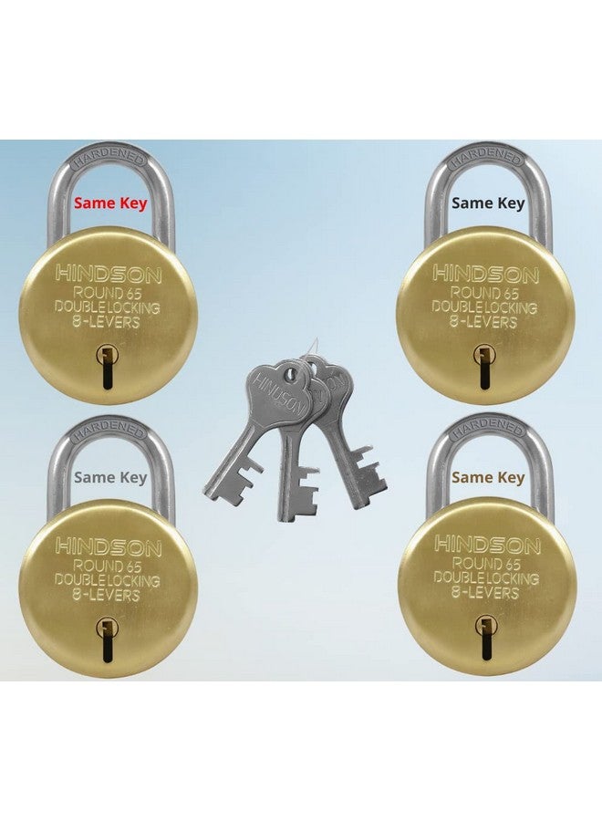 Hindson Lock and Key, Door Lock for Home, Shop Same Key for Multiple Lock, 4 Same Key Lock Set, Common Key Lock Set of 4 Silver Gold (Gold 65mm Same Key 4), Metal - Image 1