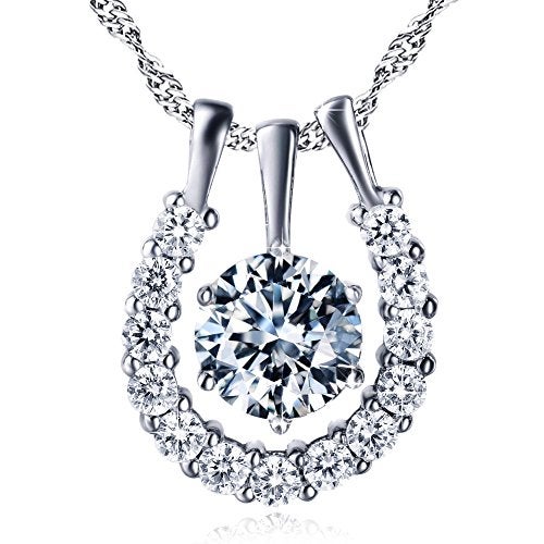 DAOCHONG Elegant 925 Sterling Silver Cubic Zirconia Horseshoe Pendant Necklace for Women Horse Lover, 18 inch Chain - Image 1