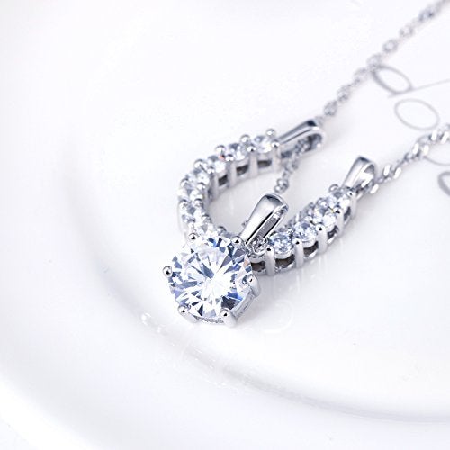 DAOCHONG Elegant 925 Sterling Silver Cubic Zirconia Horseshoe Pendant Necklace for Women Horse Lover, 18 inch Chain - Image 3