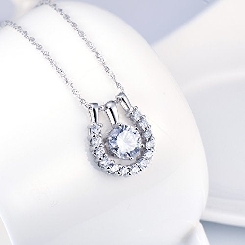 DAOCHONG Elegant 925 Sterling Silver Cubic Zirconia Horseshoe Pendant Necklace for Women Horse Lover, 18 inch Chain - Image 2