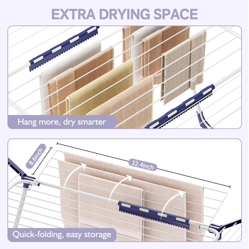 APEXCHASER Clothes Drying Rack Foldable - Drying Rack Clothing Large Space, Winged Laundry Rack with Sock Clips for Hanging Towels Clothes Dress Bedding Indoor Outdoor, White - Image 5