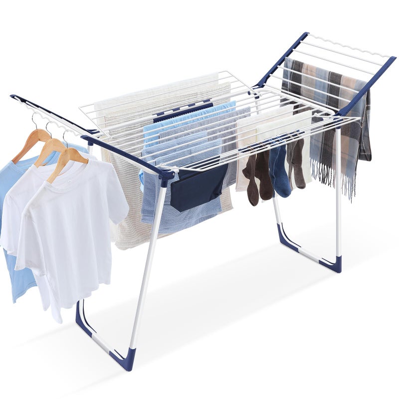 APEXCHASER Clothes Drying Rack Foldable - Drying Rack Clothing Large Space, Winged Laundry Rack with Sock Clips for Hanging Towels Clothes Dress Bedding Indoor Outdoor, White - Image 1