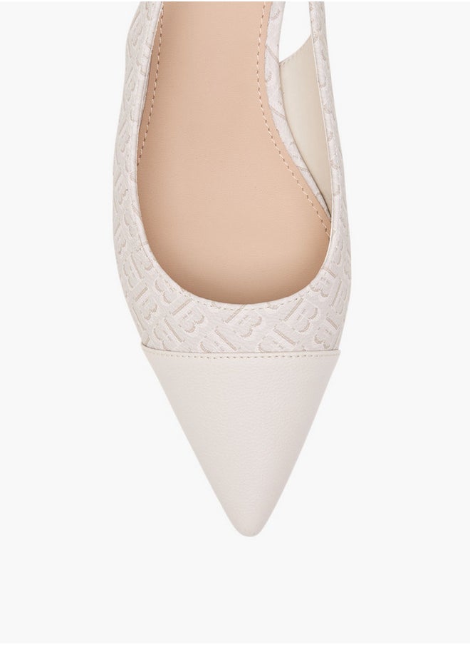 Flora Bella By Shoexpress Women's Monogram Print Pointed Toe Slingback Shoes with Kitten Heels  - Image 4