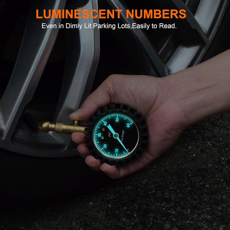 OWINUSTECH Tire Pressure Gauge,3-60 PSI Tire Gauges for Tire Pressure 2" Glowing Dial Air Pressure Gauge for Tires,Tire Pressure Gauge for Cars,Car Gifts Car Stuff for Men,Car Guys. - Image 4