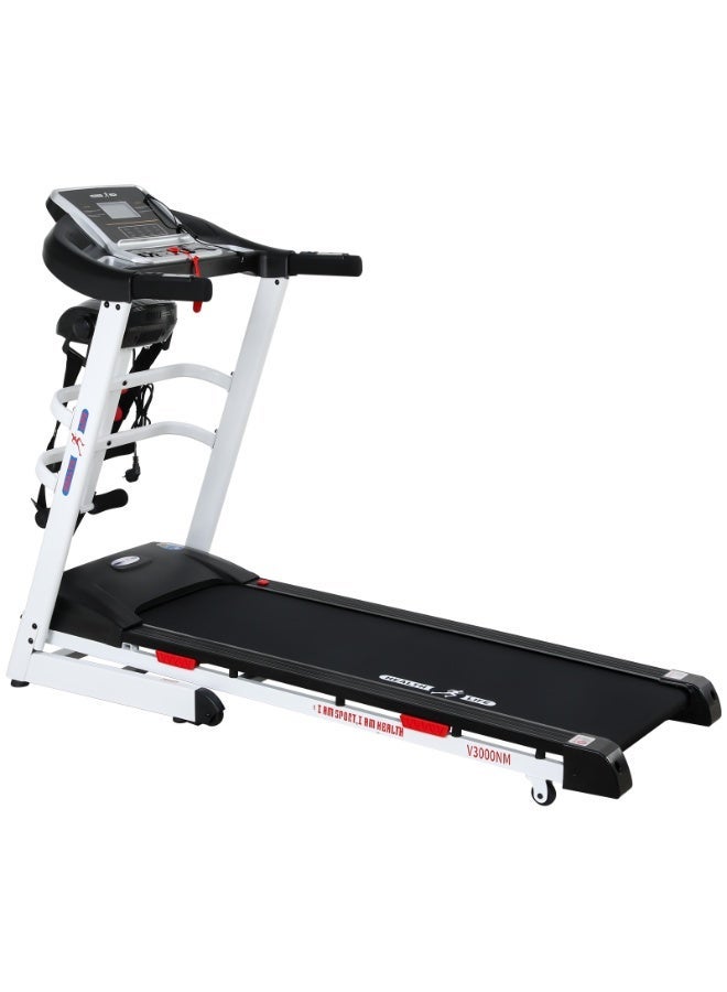 Health Life V3000NM-Foldable Multi-function Motorized Treadmill DC Motor 3.0HP LCD Display 120KG, Black & White - Image 1