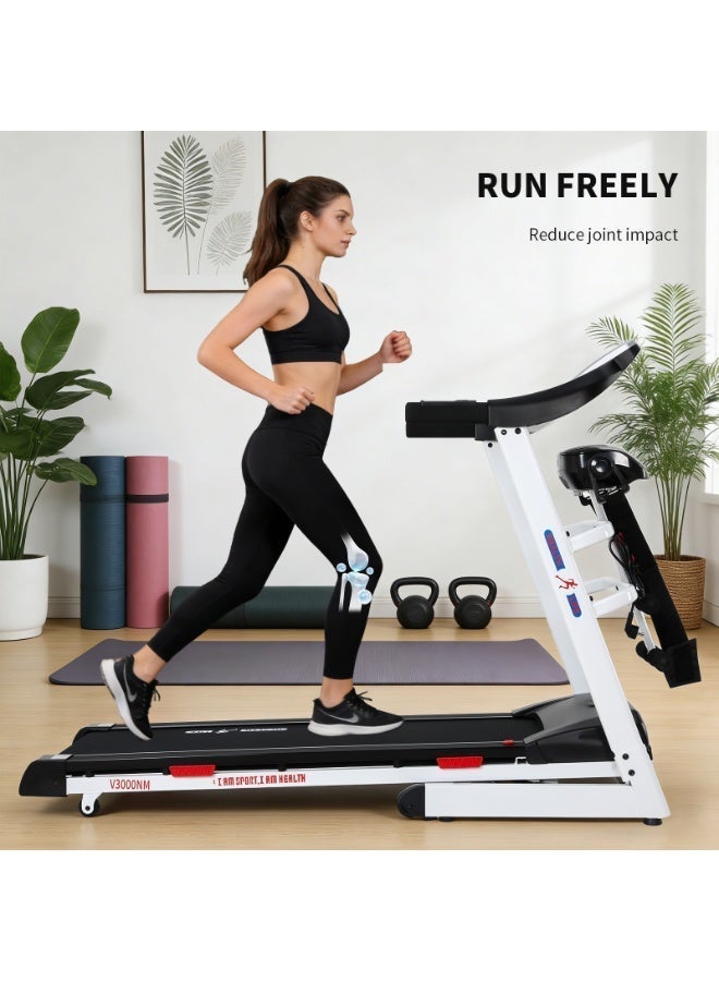 Health Life V3000NM-Foldable Multi-function Motorized Treadmill DC Motor 3.0HP LCD Display 120KG, Black & White - Image 3