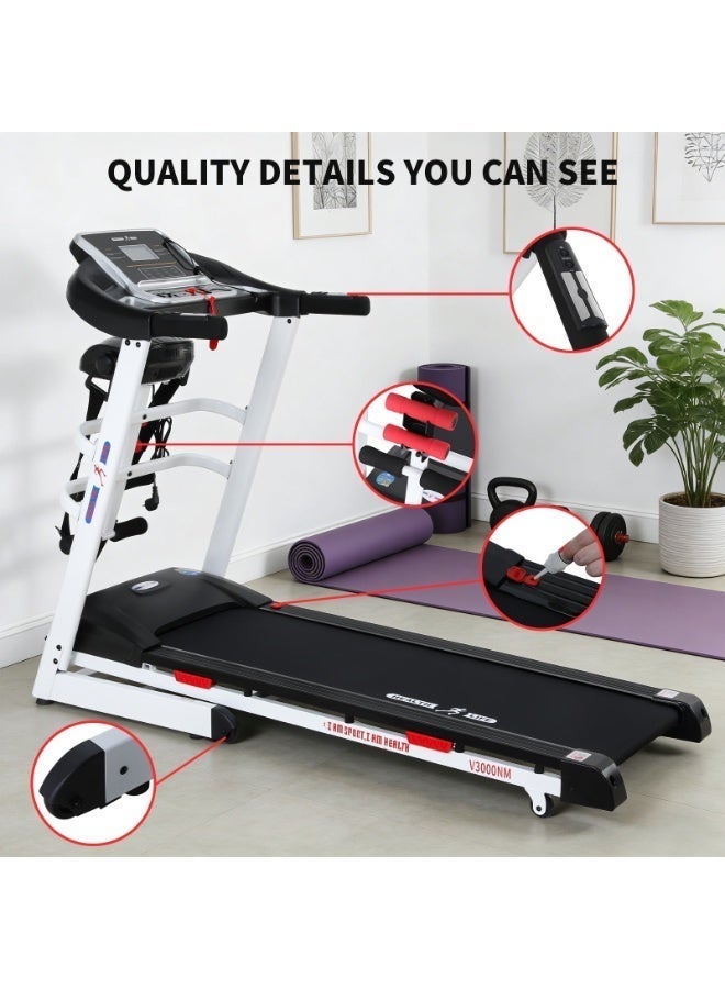 Health Life V3000NM-Foldable Multi-function Motorized Treadmill DC Motor 3.0HP LCD Display 120KG, Black & White - Image 4