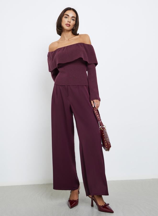 Styli Burgundy Knit Long Sleeves Top - Image 2