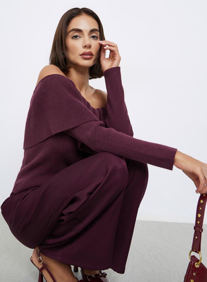 Styli Burgundy Knit Long Sleeves Top - Image 1